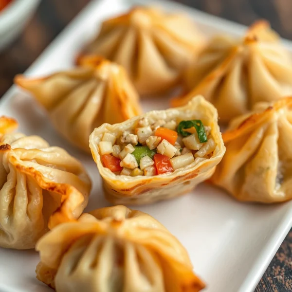 Delicate vegetable potstickers, pan-fried to a golden crisp and filled with a flavorful vegetable mixture.